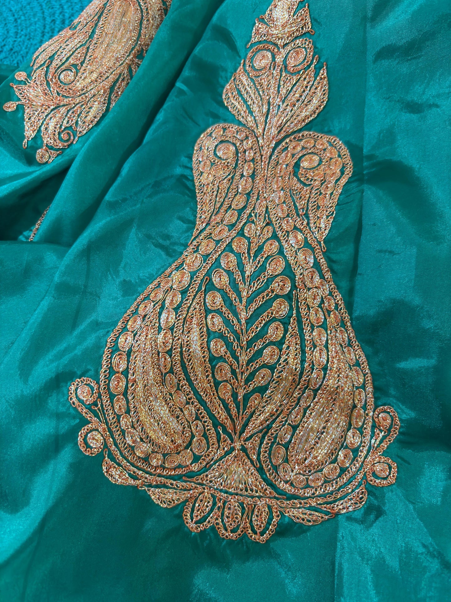 Khwaab Green Silk Suit with Botta Tilla Embroidery