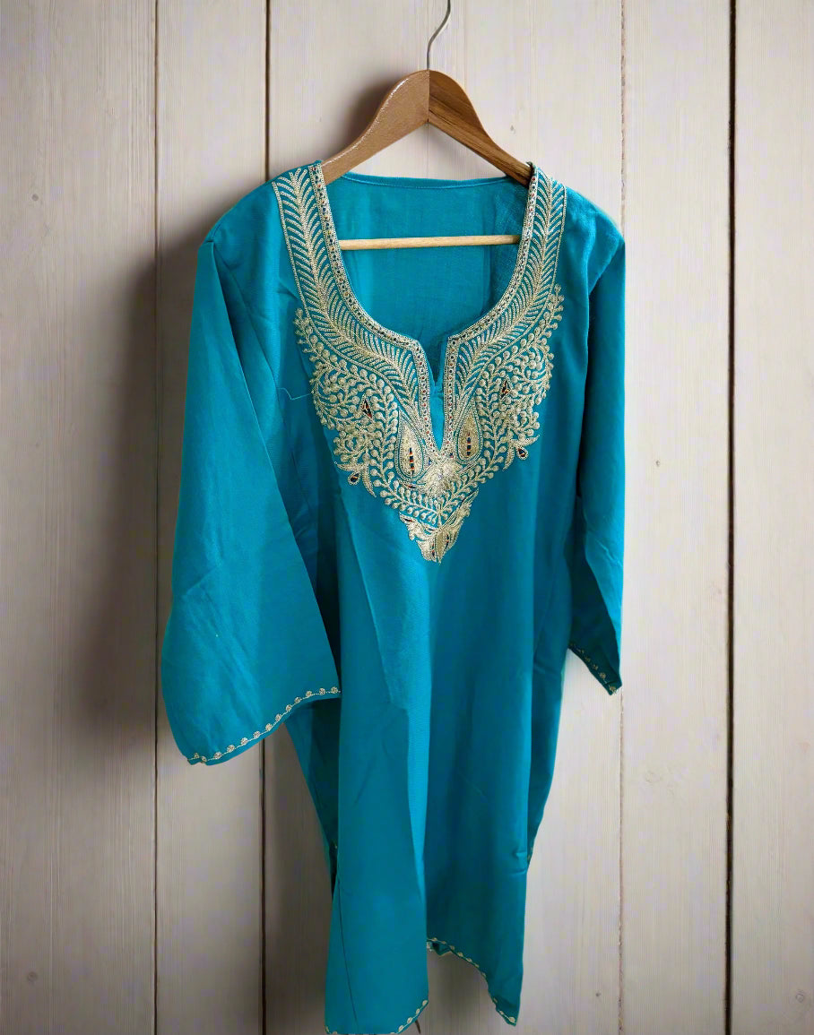 Sana Ferozi Turquoise Embroidery Tiila Work Pheran