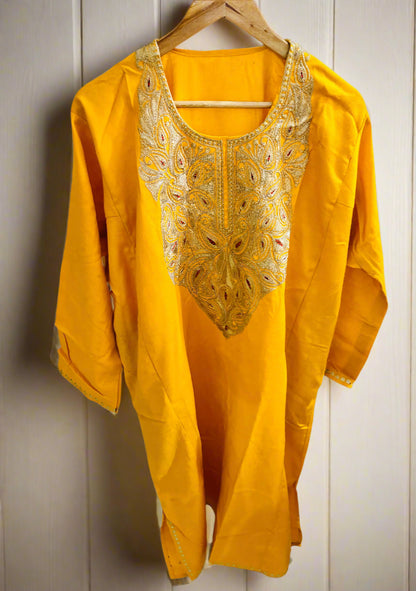 Sana Yellow Tilla  Embroidery  Work Pheran