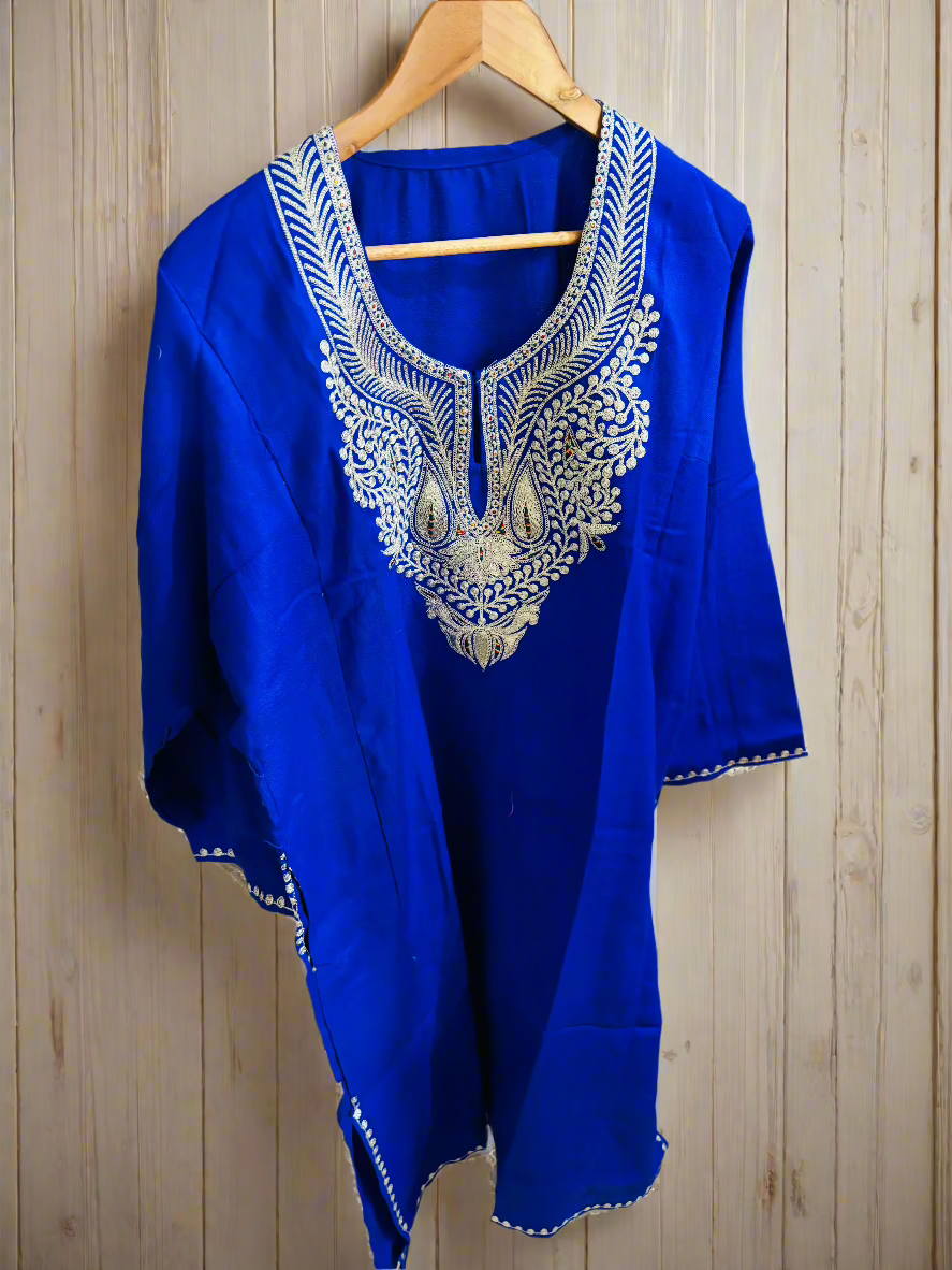 Sana Navy Blue with Silver Tilla  Embroidery Work Pheran