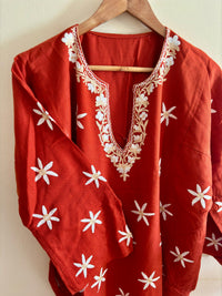 Sheena Royal Rust Orange Hand Made Aari Work Pheran
