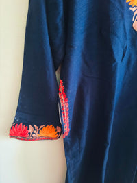 Gulaab Navy Blue Aari Embroidery Work Kurta Cord Set for Winter