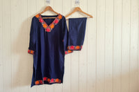 Gulaab Navy Blue Aari Embroidery Work Kurta Cord Set for Winter