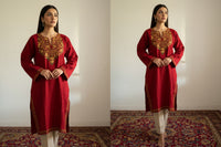 Sheena Royal Rust Maroon Hand Made Aari Work Kurti Pheran