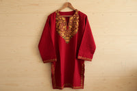 Sheena Royal Rust Maroon Hand Made Aari Work Kurti Pheran