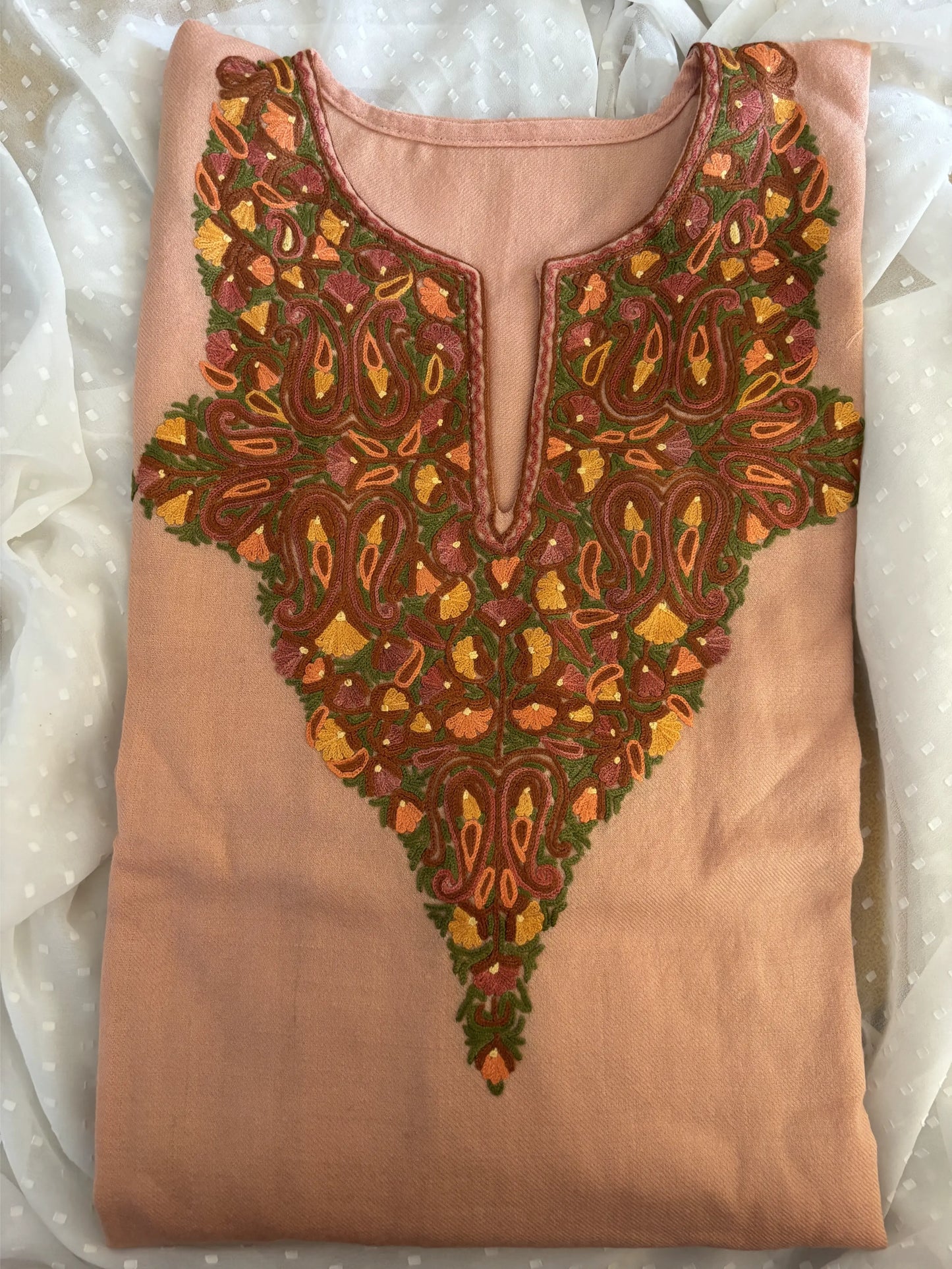 Sheen Light Peach HandMade Aari Work Pheran