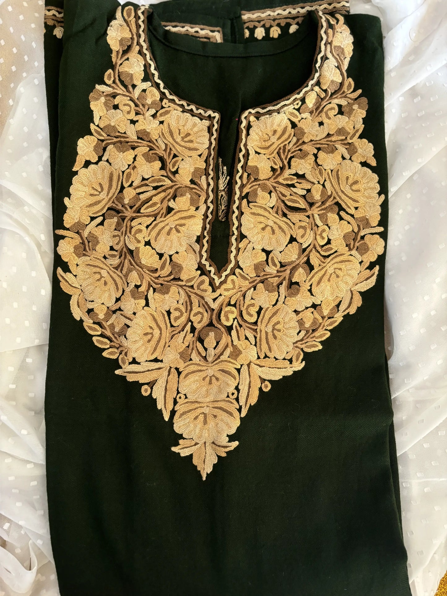 Sheen Green HandMade Aari Work Pheran