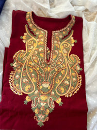 Sheen Maroon HandMade Aari Work Kurti- Pheran