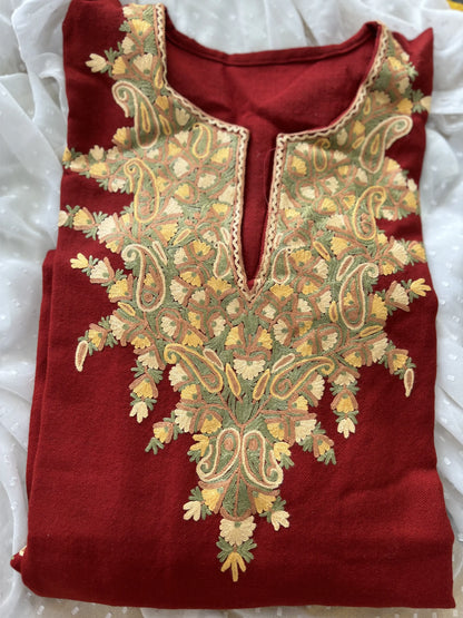 Sheen Rust Maroon HandMade Aari Work Pheran