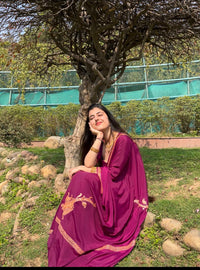 Omang Purple Crepe Saree with Kashmiri Tilla Embroidery