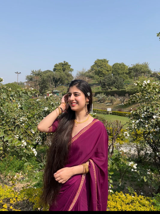 Omang Purple Crepe Saree with Kashmiri Tilla Embroidery