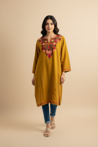 Dhurandhar Royal Mustard Embroidery Aari Work Pheran