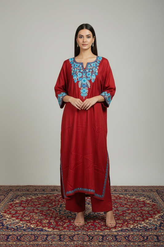 Dhurandhar Rust Orange Aari Work Pheran