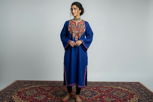 Dhurandhar Royal Blue Embroidery Aari Work Pheran