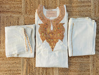 Zooni Off White Tilla Embroidery Work Pheran Set -3 pc
