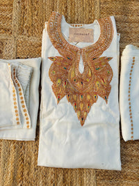 Zooni Off White Tilla Embroidery Work Pheran Set -3 pc