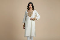 Zooni Off White Tilla Embroidery Work Pheran Set -3 pc