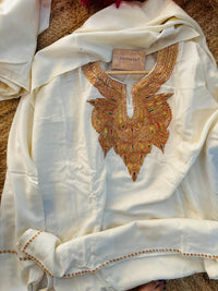 Zooni Off White Tilla Embroidery Work Pheran Set -3 pc