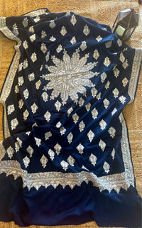 Waadi Royal Bule Shawl with  Silver Tilla Work