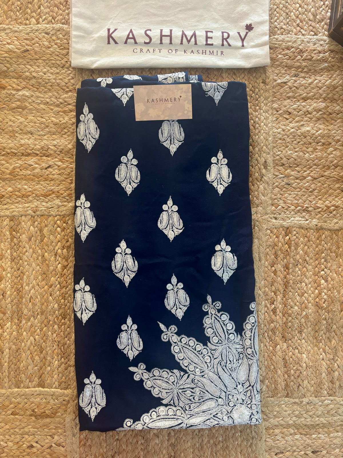 Waadi Royal Bule Shawl with  Silver Tilla Work