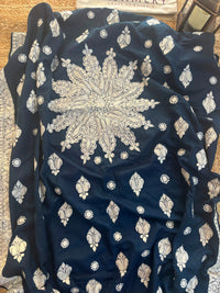 Waadi Royal Dusky Bule Shawl with  Silver Tilla Work