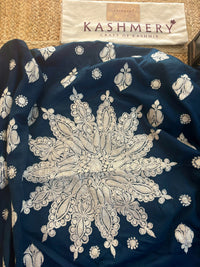 Waadi Royal Dusky Bule Shawl with  Silver Tilla Work