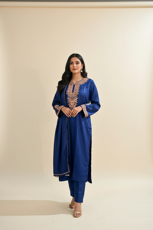 Leela Stitched Navy Blue Tilla Suit Set with dupatta
