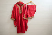 Leela Stitched Rust Red Tilla Suit Set with Tilla Embroidery