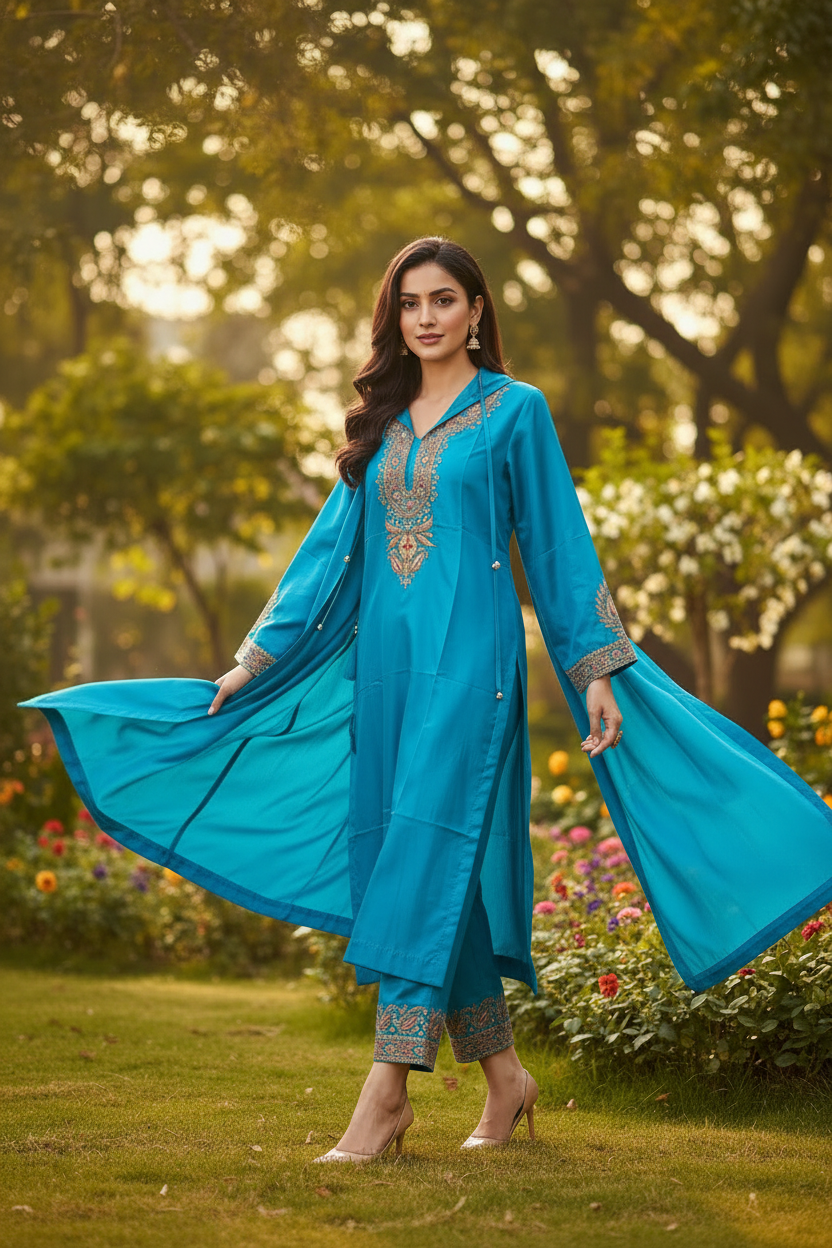 Leela Stitched Blue Tilla Suit Set with Dupatta