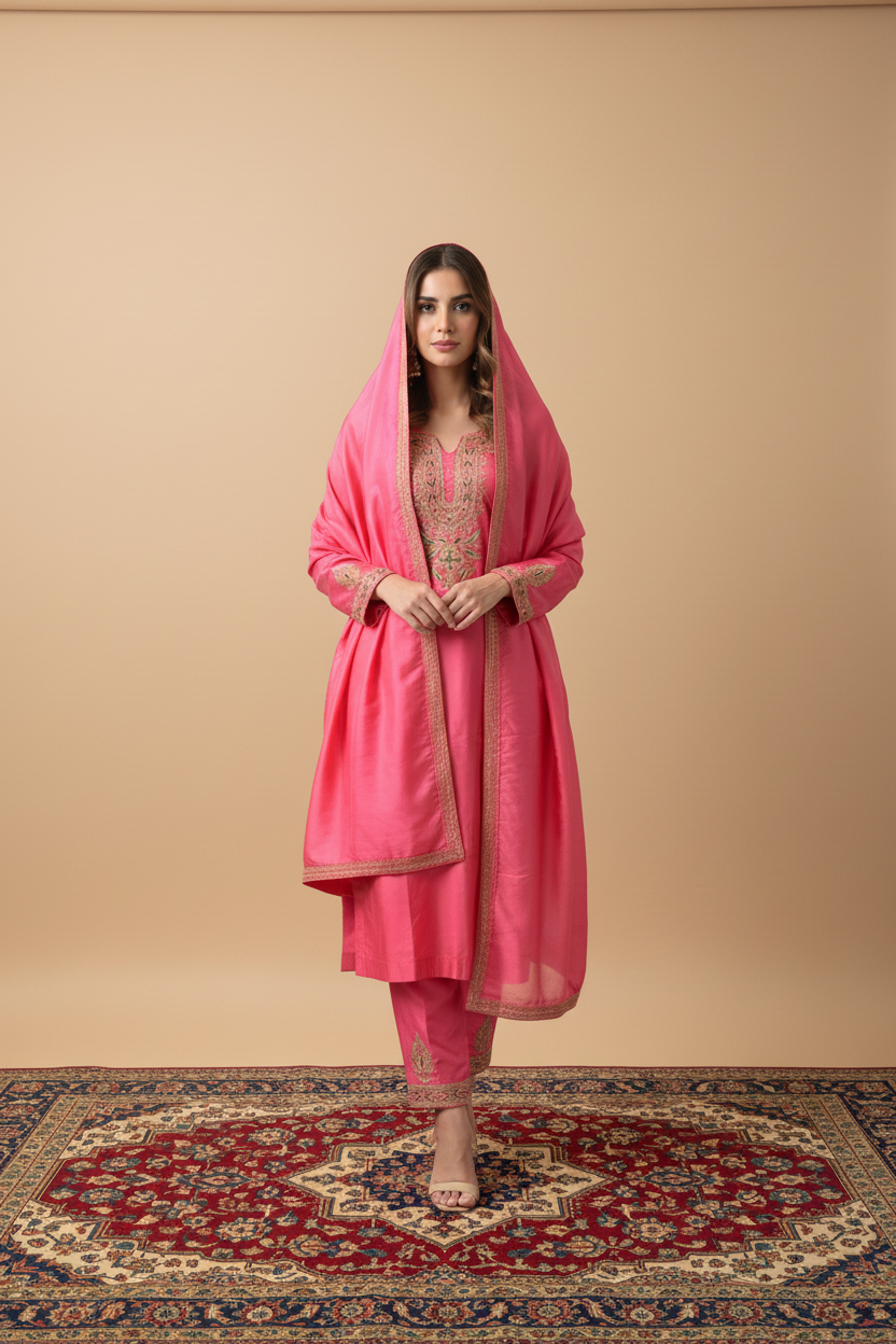 Leela Stitched Pink Tilla Suit Set with Dupatta