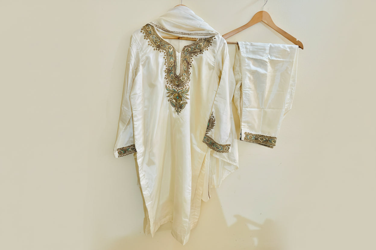 Leela Stitched White Tilla Suit Set with Dupatta