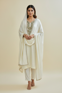 Leela Stitched White Tilla Suit Set with Dupatta