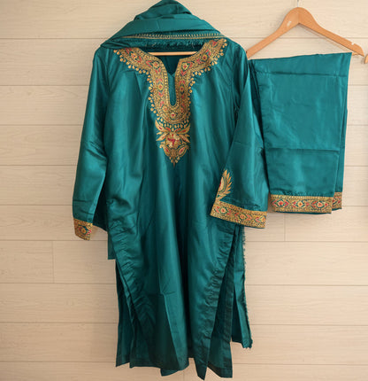 Leela Stitched Green Tilla Suit Set with Dupatta