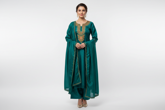 Leela Stitched Green Tilla Suit Set with Dupatta