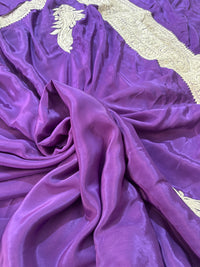 Mahren Purple Crepe Saree With  Premium Kashmiri Tilla Embroidery