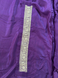 Mahren Purple Crepe Saree With  Premium Kashmiri Tilla Embroidery