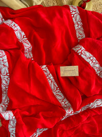 Mahren Red Crepe Saree With Kashmiri Silver Tilla Embroidery