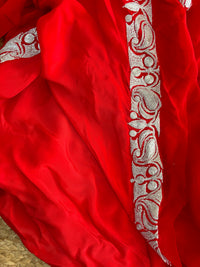 Mahren Red Crepe Saree With Kashmiri Silver Tilla Embroidery