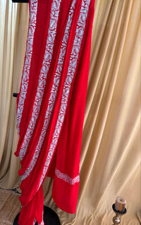 Mahren Red Crepe Saree With Kashmiri Silver Tilla Embroidery