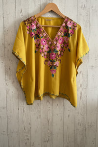 Lailaa Mustard Short Kaftan with Aari Work Embroidery