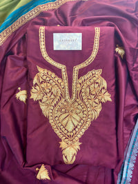 Nayna Maroon Unstiched Mysore Silk Suit with Tilla Embroidery