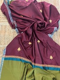 Nayna Maroon Unstiched Mysore Silk Suit with Tilla Embroidery