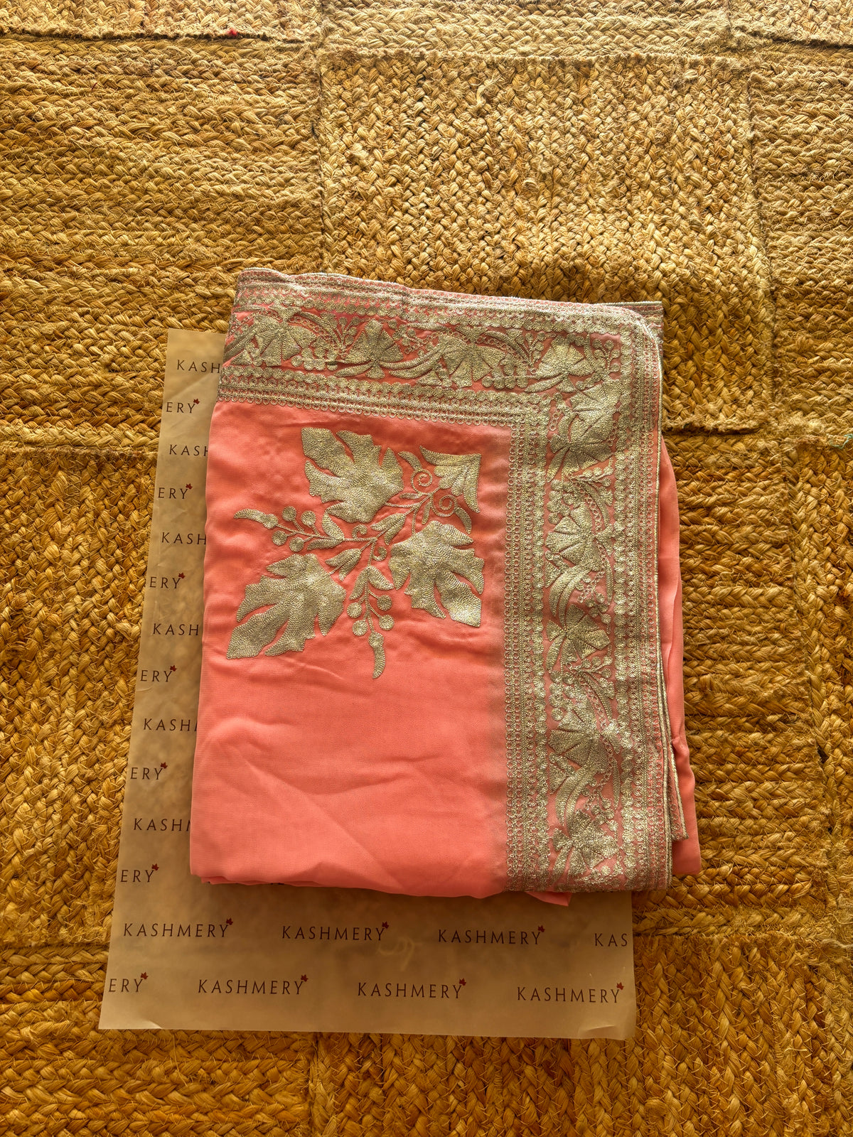 Lailaa Pink Saree with Kashmiri Zari Embroidery
