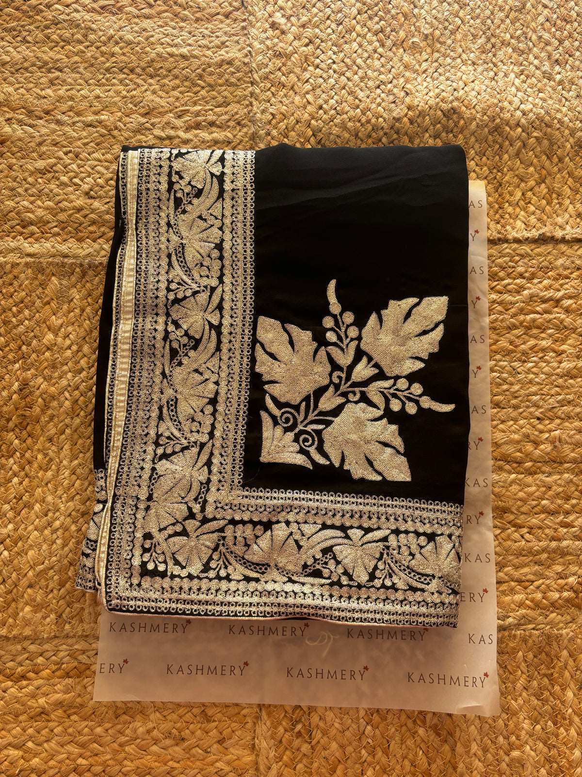 Lailaa Black Saree with Kashmiri Zari Embroidery