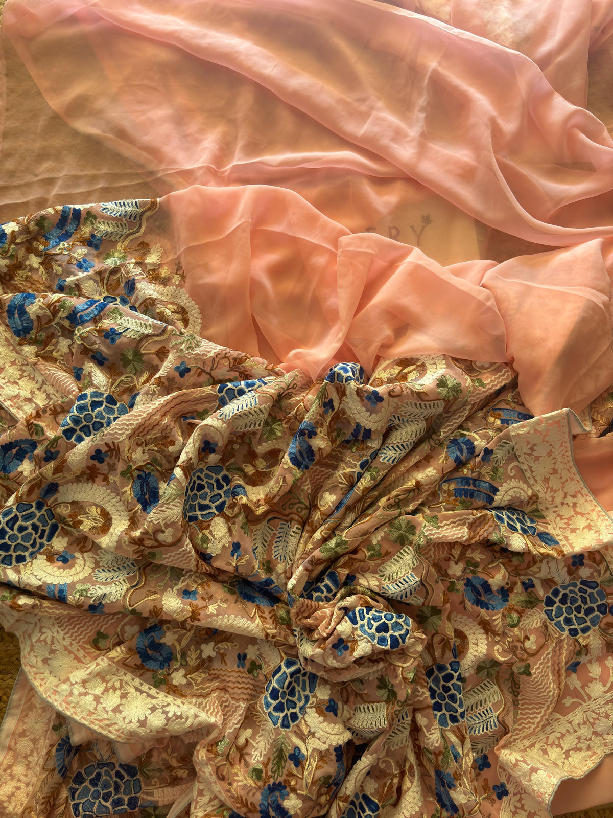 Lailaa Pink Saree with Kashmiri Aari Embroidery