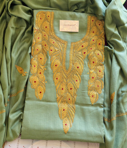 Premium Pastel Green Unstiched Suit with Tilaa Embroidery