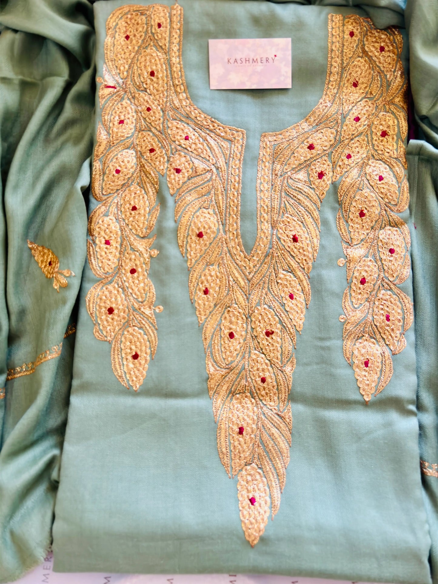 Premium Pastel Green Unstiched Suit with Tilaa Embroidery