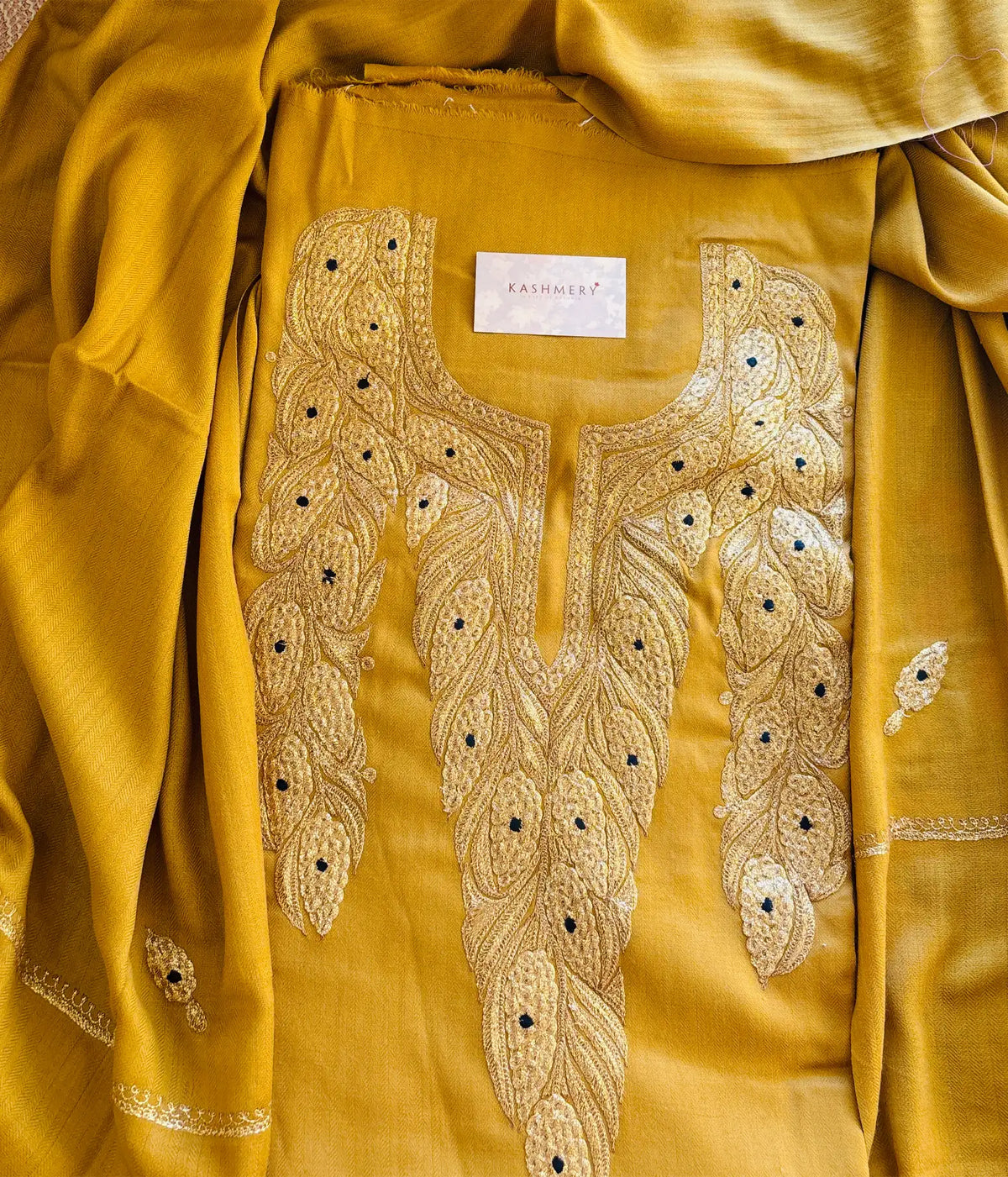 Premium Mustard  Winter Unstiched Suit with Tilaa Embroidery