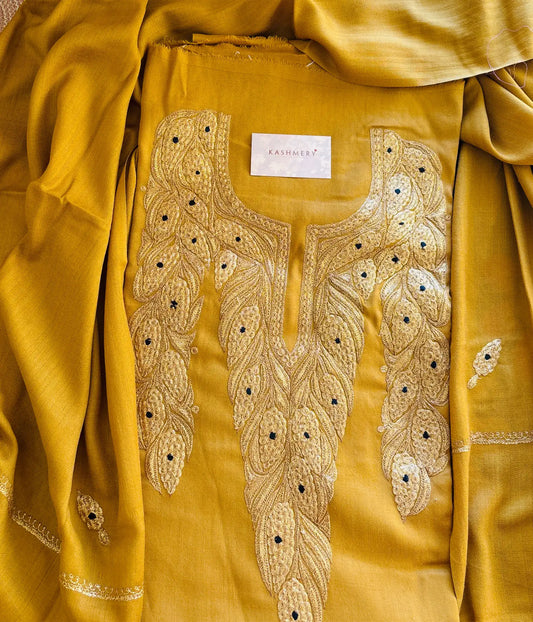 Premium Mustard Unstiched Suit with Tilaa Embroidery