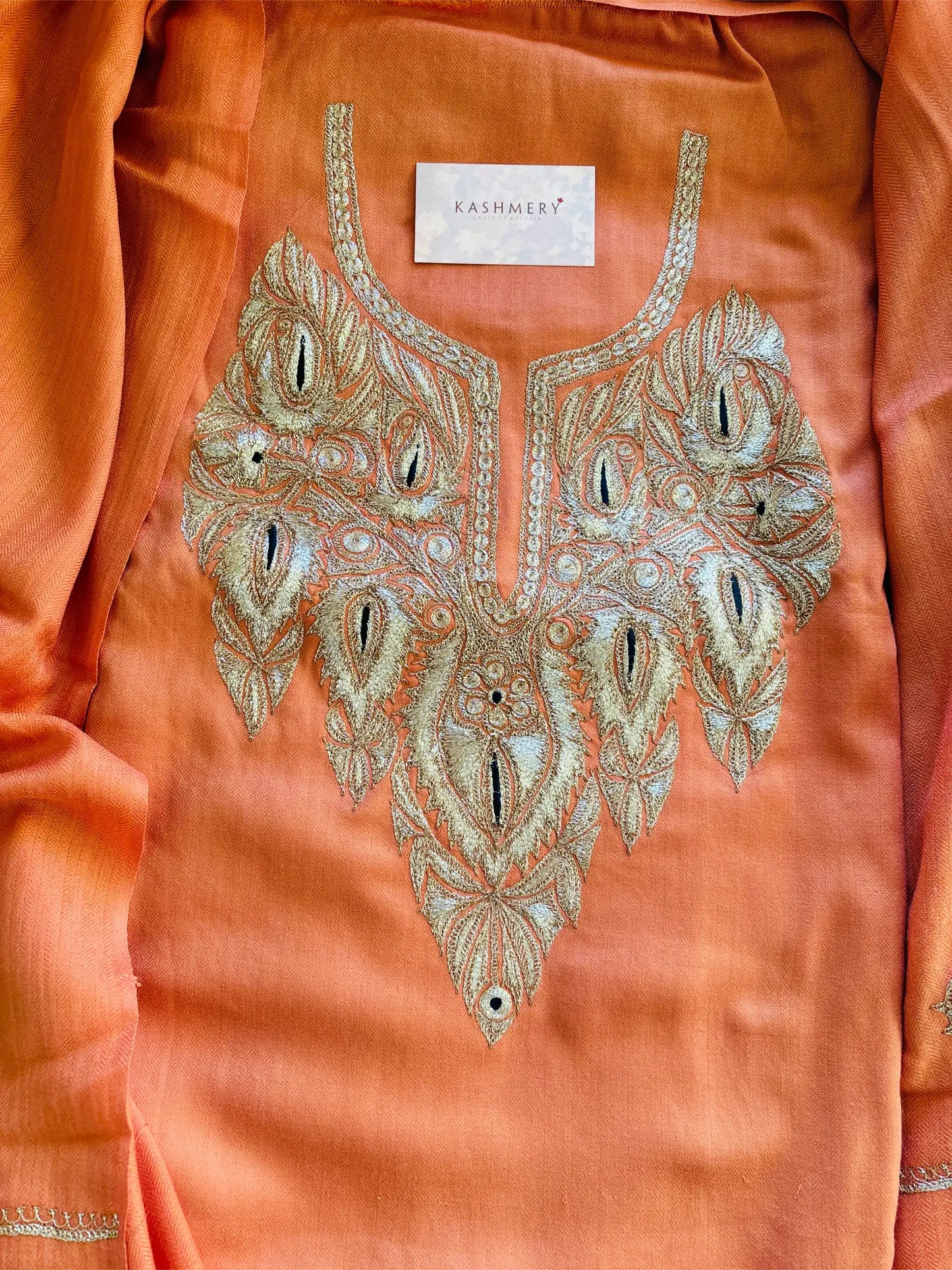 Premium Pastel Orange Unstiched Suit with Tilaa Embroidery